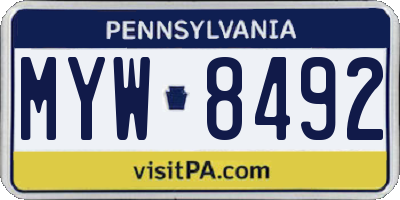 PA license plate MYW8492