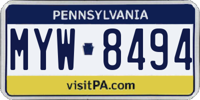 PA license plate MYW8494