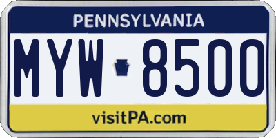 PA license plate MYW8500