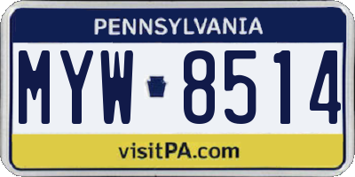 PA license plate MYW8514