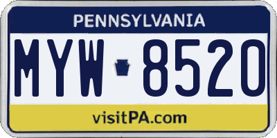 PA license plate MYW8520