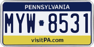 PA license plate MYW8531