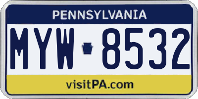 PA license plate MYW8532