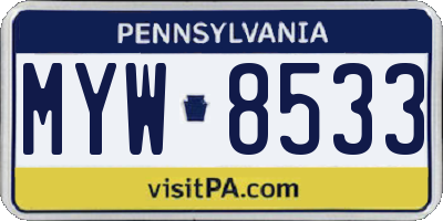 PA license plate MYW8533