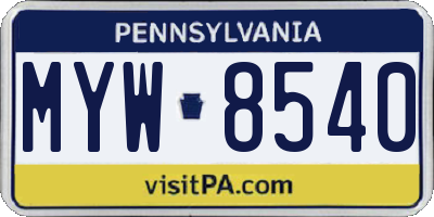 PA license plate MYW8540