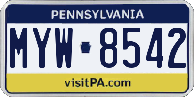 PA license plate MYW8542