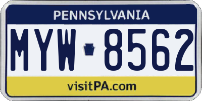 PA license plate MYW8562