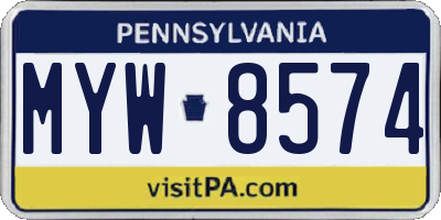 PA license plate MYW8574