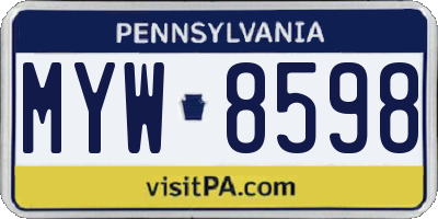 PA license plate MYW8598
