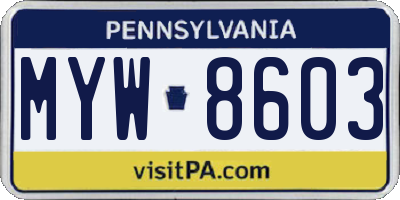 PA license plate MYW8603