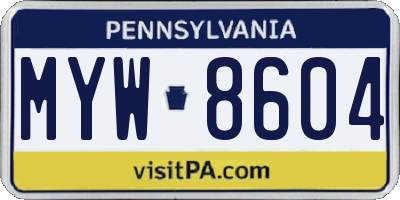 PA license plate MYW8604