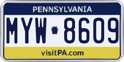 PA license plate MYW8609