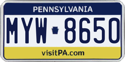 PA license plate MYW8650