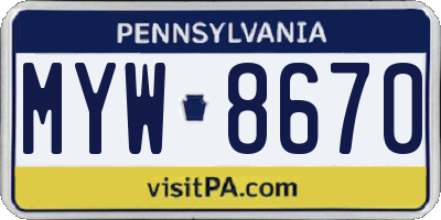 PA license plate MYW8670