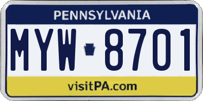 PA license plate MYW8701