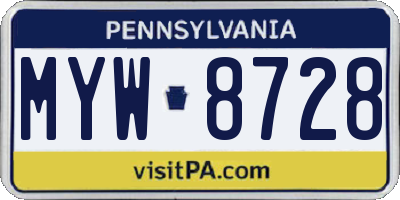 PA license plate MYW8728