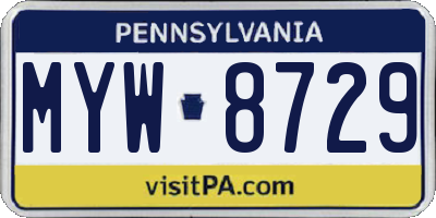PA license plate MYW8729