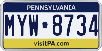 PA license plate MYW8734