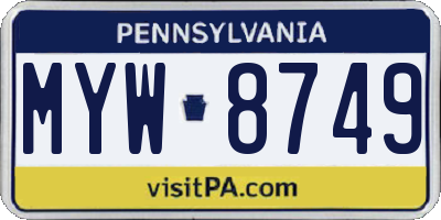 PA license plate MYW8749