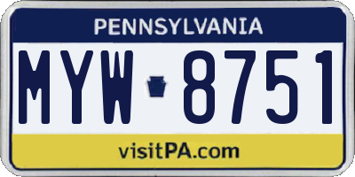PA license plate MYW8751