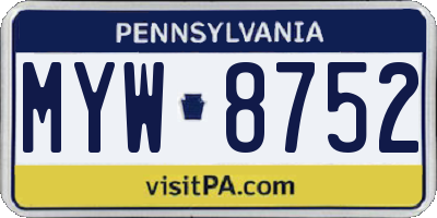 PA license plate MYW8752