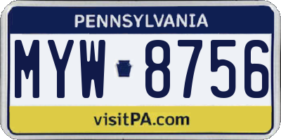 PA license plate MYW8756