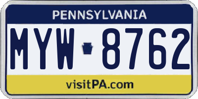 PA license plate MYW8762