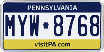 PA license plate MYW8768