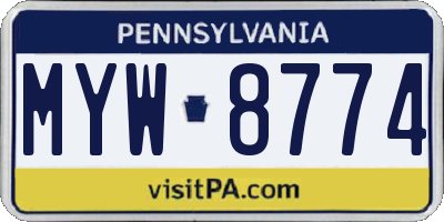 PA license plate MYW8774