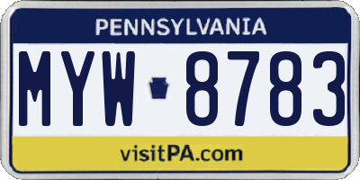 PA license plate MYW8783
