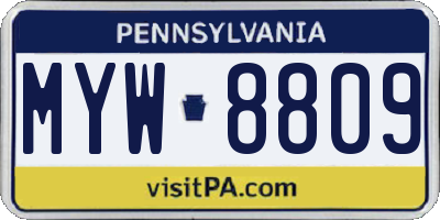 PA license plate MYW8809