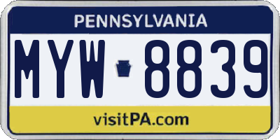 PA license plate MYW8839