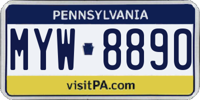 PA license plate MYW8890