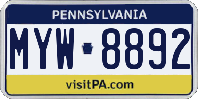 PA license plate MYW8892