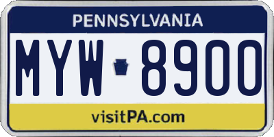PA license plate MYW8900