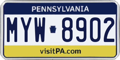 PA license plate MYW8902