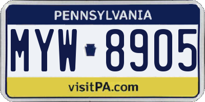 PA license plate MYW8905