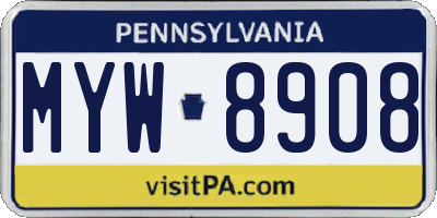PA license plate MYW8908