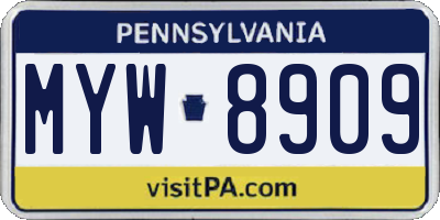 PA license plate MYW8909