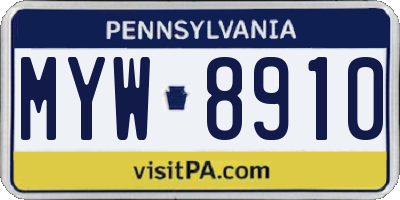 PA license plate MYW8910