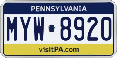 PA license plate MYW8920
