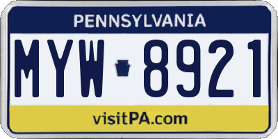 PA license plate MYW8921