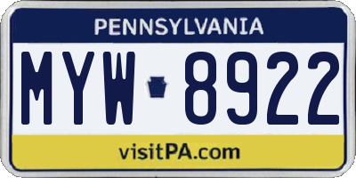 PA license plate MYW8922
