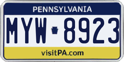 PA license plate MYW8923
