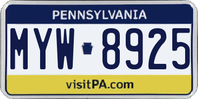 PA license plate MYW8925