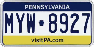 PA license plate MYW8927