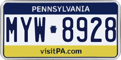 PA license plate MYW8928