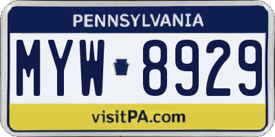 PA license plate MYW8929