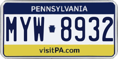 PA license plate MYW8932