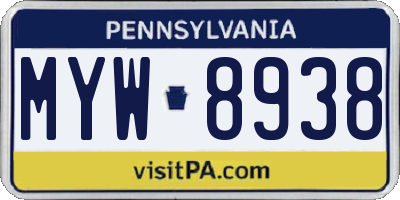 PA license plate MYW8938